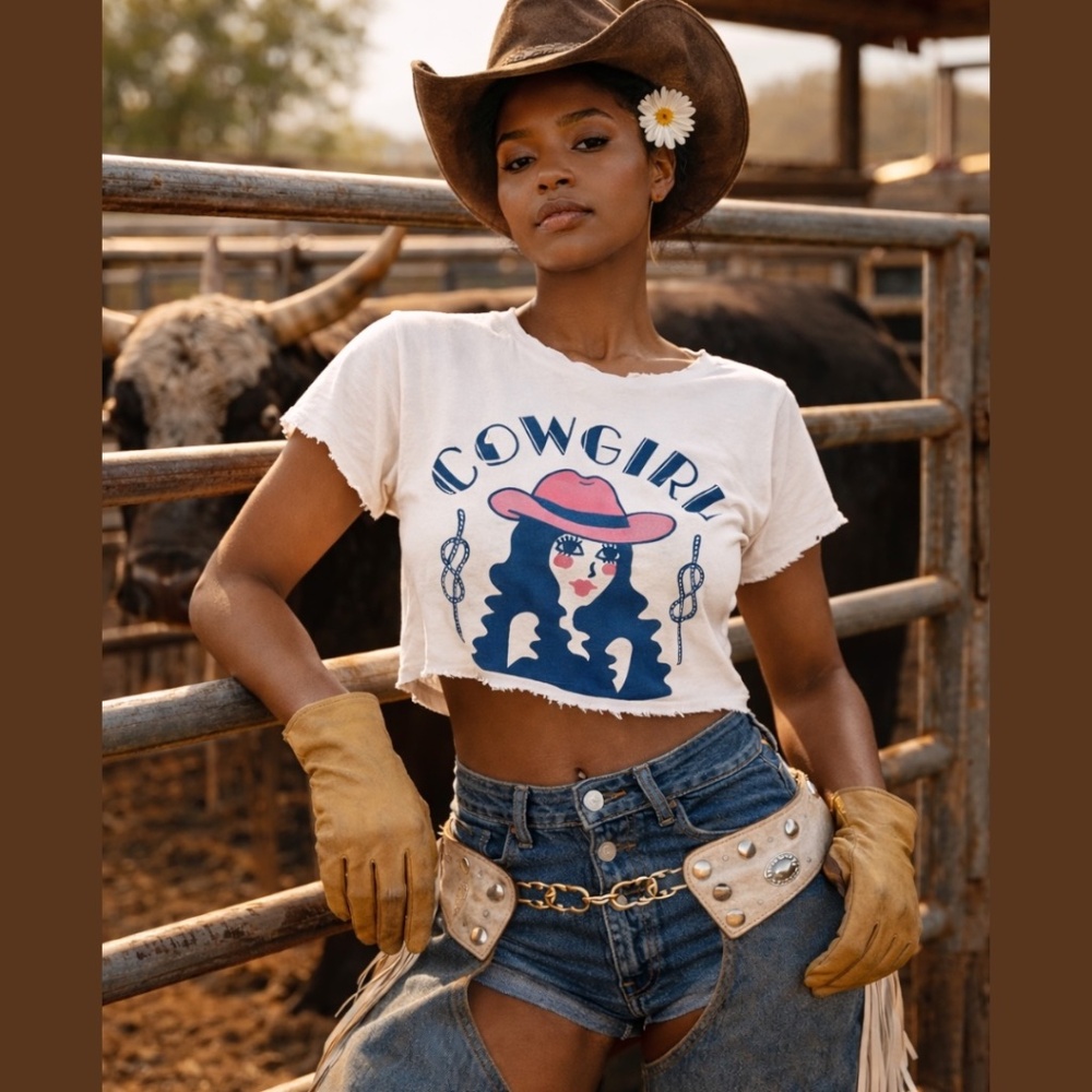Vintage, Modern Western‎ Saloon Era, Graphic T Cowgirl Dollie Retro NWOT XSmall